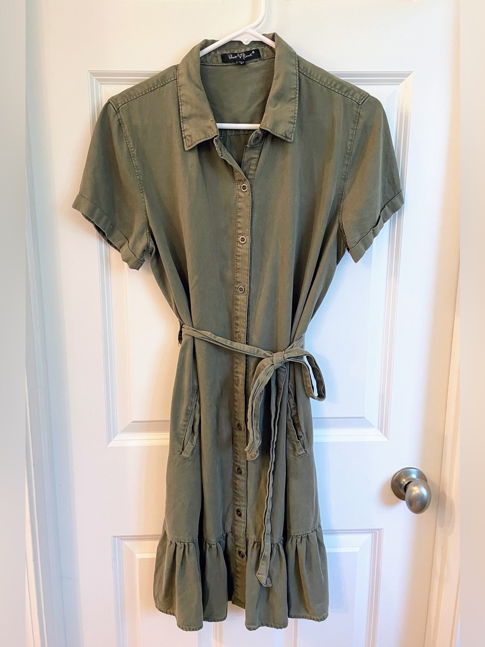 Velvet Heart Olive Green Button-Front Tencel Dress